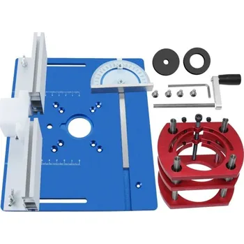 Sada nářadí Sada pro frézovací stůl 240 x 200 x 5 mm Vložná deska s vodítkem a úhloměrem Zvedák pro frézku Nastavení výšky 51 mm CNC modrá