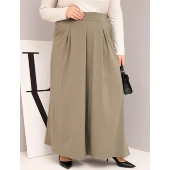 Dámské oblečení Dámské bavlněné kalhoty Plus Size s širokými nohavicemi a volným střihem khaki UNI