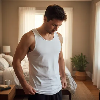 Pánské tílko Pánské tílko / nátělník AMJ TM001, bez rukávu, bílé, velikost M