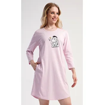 Dámské noční prádlo Vienetta Dámské domácí šaty s tříčtvrtečním rukávem Oslík - vyp Barva: Růžová, Velikost: M