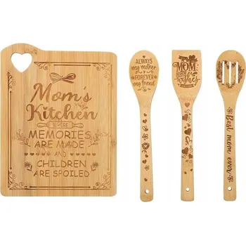 Kuchyňské prkénko Bambusové krájecí prkénko Dárek pro maminku + sada špachtlí