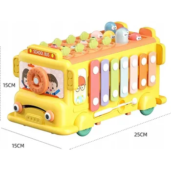 Hračka pro nejmenší INTERAKTIVNÍ ŠKOLNÍ AUTOBUS MONTESSORI EDUKAČNÍ 6V1 S KLADÍVKEM A XYLOFONEM