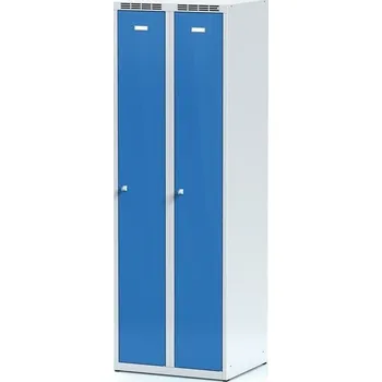 Nábytek B2B Partner Kovová šatní skříňka s7, 2 oddíly, 1800 x 600 mm, demont, cylindrický zámek, modré dveře