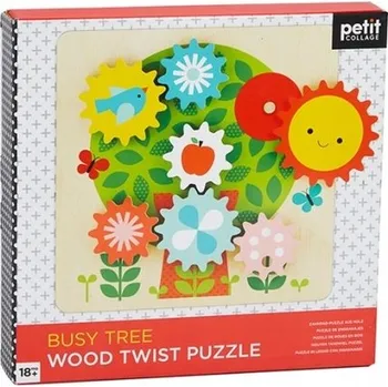 Dřevěná hračka Puzzle Petit Collage Stromeček dřevěný ozubená kolečka