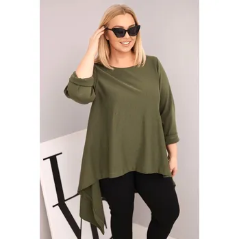 Dámská tunika Dámská tunika Plus Size bavlněná s asymetrickým střihem khaki UNI
