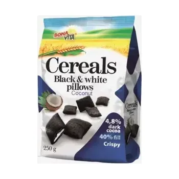 Cereální polštářky s náplní Black white pillows s kokosem 250 g
