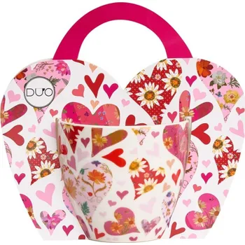 Růžová Srdce s kvítky - porcelánový hrnek (460 ml)