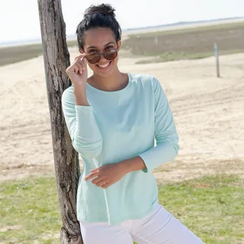 Dámské tričko Jednobarevné tričko s dlouhými rukávy bledě modrá 34/36