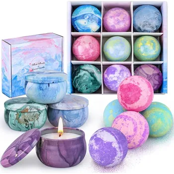 Svíčka DÁRKOVÁ SADA 4x VONNÉ SVÍČKY + 5x KOUPELOVÉ BOMBY BOX