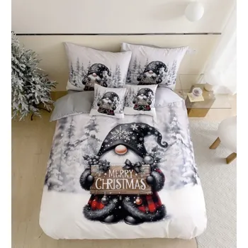 Povlečení 3 dílné povlečení Polycotton Vánoční Gnome černý 200x140cm+90x70cm TiaHome