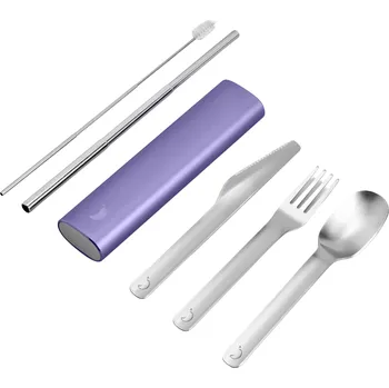 Příbor Chilly's Bottles, Příbory Chilly's Bottles se slámkou a čističem v levandulovém pouzdře, 6 díl. - Formadore