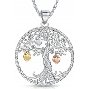 Náhrdelník Stříbrný Náhrdelník 925 Řetízek Strom Štěstí Strom Života Tři Srdce