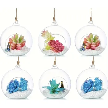 Svícen Průhledná skleněná závěsná baňka s otvorem 8 cm, sada 4 ks, svícen