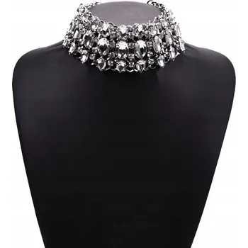 Náhrdelník STŘÍBRNÝ široký CHOKER ozdoby na krk náhrdelník se zirkony elegantní
