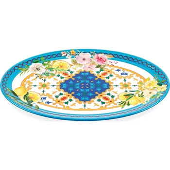 Talíř Guzzini, Oválný talíř Flowers & Lemon 50 cm světle modro-žlutý - Formadore