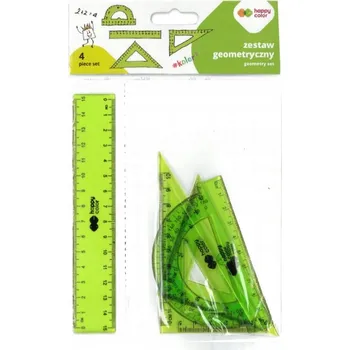 pravítka Geometrická sada Happy Color 4 dílná, pravítko 15 cm, trojúhelníky, úhloměr