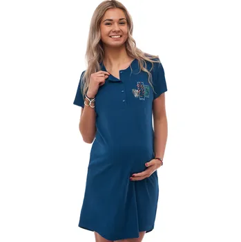 Dámská noční košile Modrozelená těhotenská i kojící košilka na knoflíky obrázek trojlístek kapradí 1C3982 zelená xl