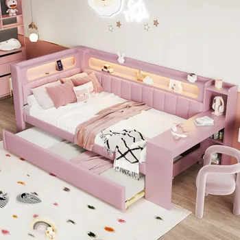 Postel Jednolůžková dřevěná postel Arhatreya 90x200 růžová