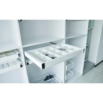 Šatní skříň Šuplík s přihrádkami pro skříně, 80 cm s tlumením dovírání s plným výsuvem, BÍLÁ STARAX