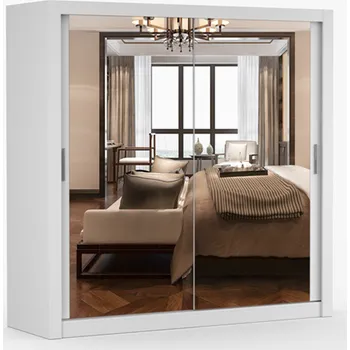 Šatní skříň Šatní skříň se zrcadlem Milan bílá, 203 x 200 x 64 cm