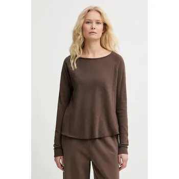 Pánské oblečení Bavlněné tričko s dlouhým rukávem American Vintage T-SHIRT ML COL BATEAU SON31G hnědá 84X, vel. S