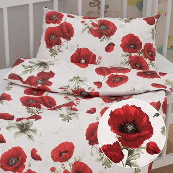 Povlečení Dětské bavlněné povlečení do postýlky Sandra SA-632 Vlčí máky na bílém Do postýlky 90x130 a 40x60 cm