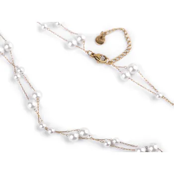 Náhrdelník Náhrdelník dvojitý z nerezové oceli se skleněnými perlami, barva perlová zlatá