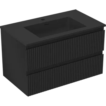 Koupelnový nábytek Mexen Rivel koupelnová skříňka 80 cm s umyvadlem Otis, 2 zásuvky, vroubkovaná, černá matná - 91A20-08047-2-BFF71-W18M71 Skříňky s umyvadlem
