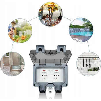 Elektrická zásuvka DVOJITÁ VENKOVNÍ VODOTĚSNÁ ZÁSUVKA DO ZAHRADY S VYPÍNAČEM, ABS PLAST