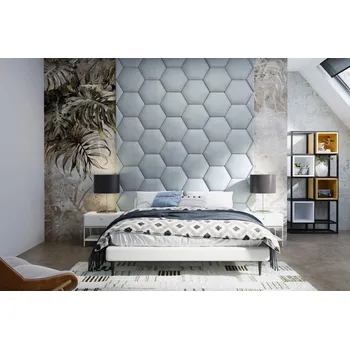 Čalouněný nástěnný panel Hexagon 30 x 26 x 5 cm šedozelená