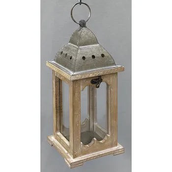 Svícen Autronic Lucerna dřevěná - barva přírodní, kovová stříška