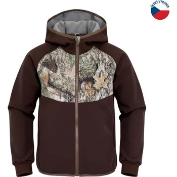 Chlapecká bunda ZÁHOŘÍ Rudel ZÁHOŘÍ Dětská softshellová bunda s kapucí - hnědá s kamufláží Velikost: 128