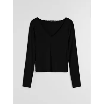 Sinsay - Blůza s dlouhými rukávy a krajkou na výstřihu - černá - 534HC-99X - 534HC-99X-M