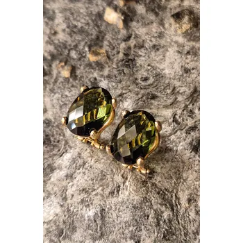 Náušnice Vltavín Moldavite Luxusní zlaté náušnice s vltavíny P20 0099