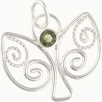 Přívěsek My Moldavite Stříbrný přívěsek s přírodním vltavínem - anděl DR25-002