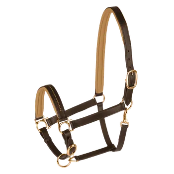 STAR Kožená ohlávka Diamond Barva: hnědá/zlatá, Velikost: MSH hnědá