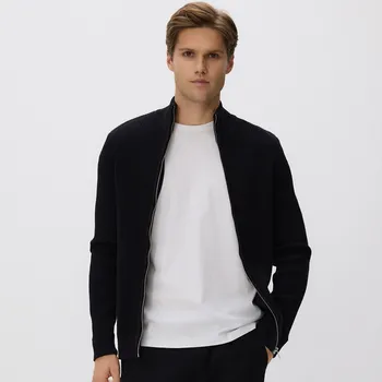 Pánský svetr Reserved - Svetr na zip se stojáčkem - černý - 039FR-99X - 039FR-99X-XXL