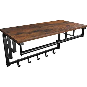 Věšák Hnědá police s věšáky TAYLOR 66x30x27 cm