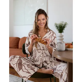 Pánské pyžamo Mefemi Luna pyžamo PX63 7/8 S-2XL pruhované moka-mléko XXL