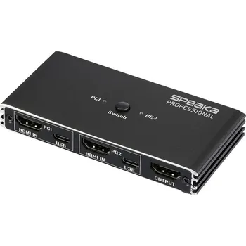 KVM přepínač SpeaKa Professional HDMI 2.0 Slim KVM 2X1 USB2.0 +IR, Black HDMI přepínač HDMI 3840 x 2160 Pixel