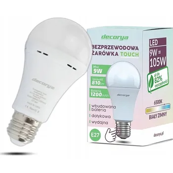 Žárovka LED žárovka Decorya E27 9 W nouzová dotyková studená bílá
