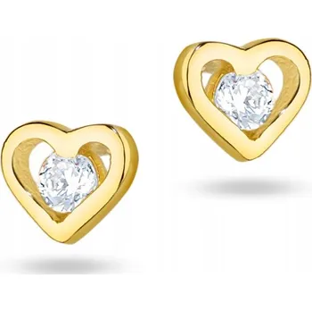 Náušnice KRÁSNÉ ZLATÉ NÁUŠNICE ryzost 585 SRDÍČKA se Zirkony