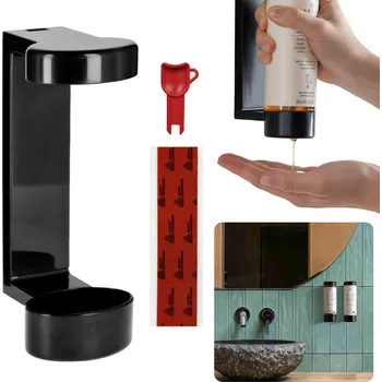 Dávkovač mýdla Černý nástěnný držák na láhev, na tekuté mýdlo, gel, hotelový dávkovač