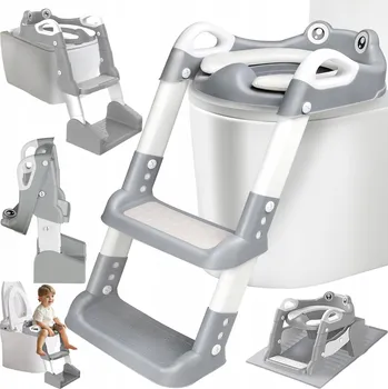 WC sedátko Nástavec na WC pro děti s žebříkem, měkké sedátko, bílý holub