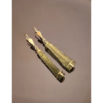 Náušnice Luxusní visací zlaté náušnice s vltavíny P26 0002