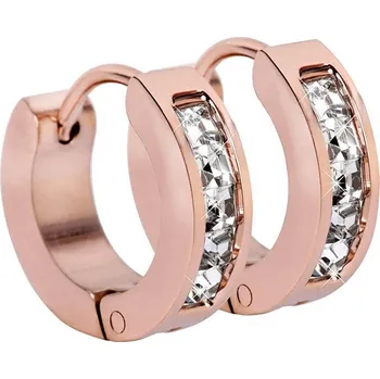 Náušnice Troli Růžově pozlacené ocelové náušnice kroužky s krystaly + 2 měsíce na vrácení zboží