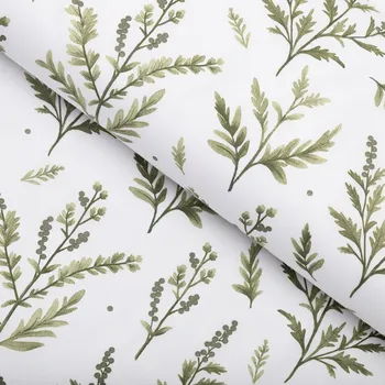 Bavlněná látka/plátno Sandra SA-718 Zelené natě bylinek na bílém - šířka 160 cm