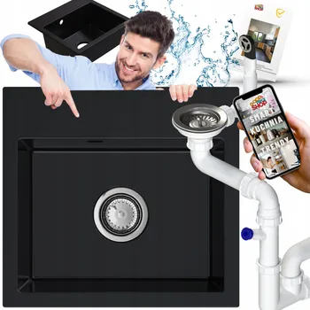 Granitový dřez Granitový dřez jednokomorový černý, 1 komora, bez odkapávače, sifon 6v1