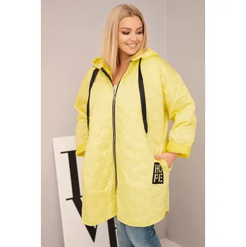 Dámská bunda Plus Size prošívaná s kapucí a nápisem HOPE žlutá UNI