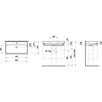 LAUFEN MEDA - umyvadlo (H810117) Barva: Černá mat, Provedení: s 3 otvory pro baterii